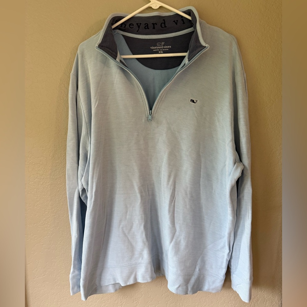 Vineyard Vines Pale Blue & Navy Half-Zip Pullover